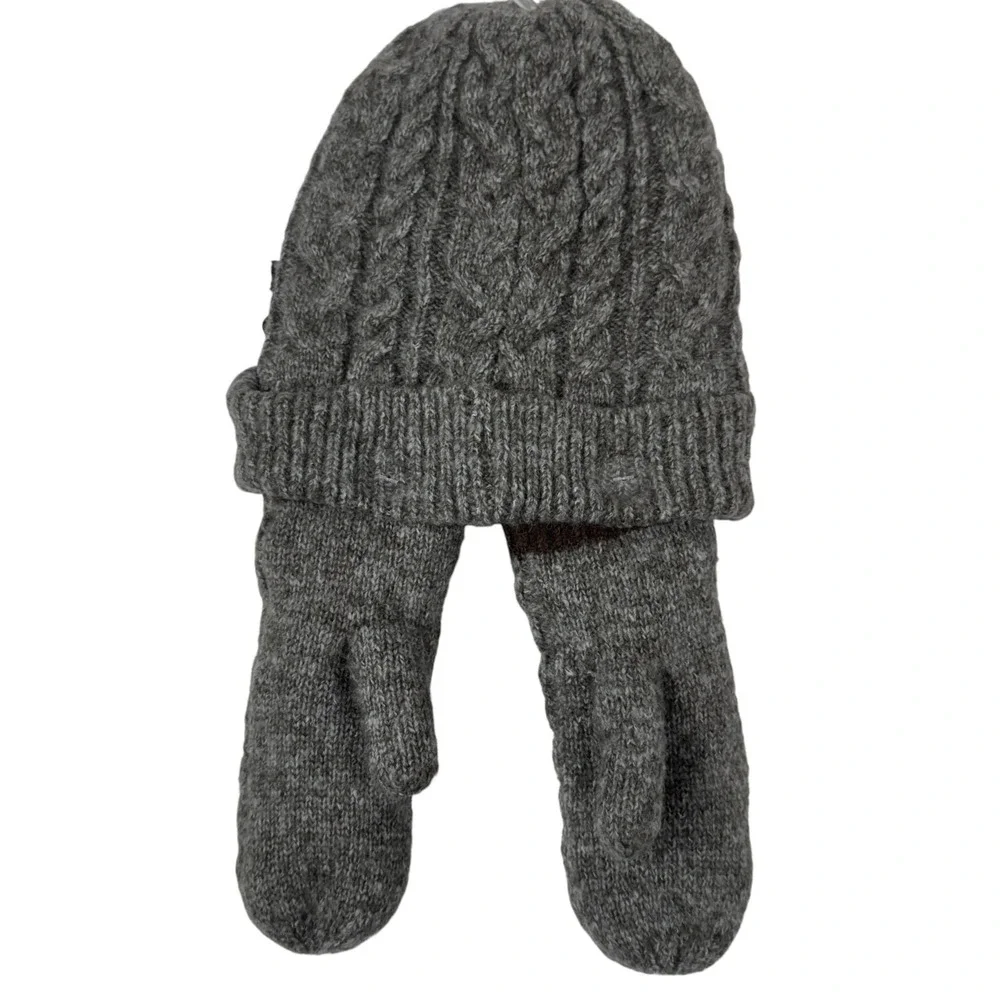 NWT Gray‎ Knit Reindeer Hat Mittens Set Kids 3-6 Winter Christmas Fleece Lined